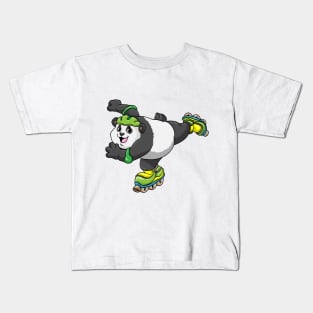 Panda as Inline skater with Inline skates and Helmet Kids T-Shirt